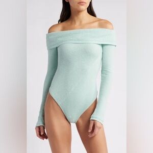 Free People Mint Off-Shoulder Bodysuit
